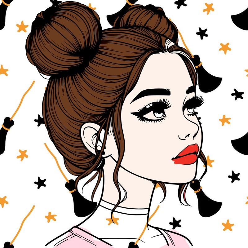 realistic girl with buns on the top of her head