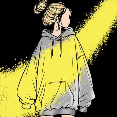 realistic girl with a oversized sweatshirt on and a bun