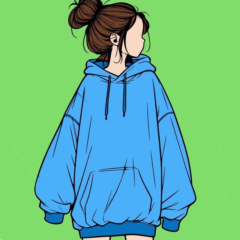 realistic girl with a oversized sweatshirt on and a bun