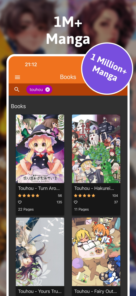 Sankaku app library showing over one million manga and anime titles for users to explore