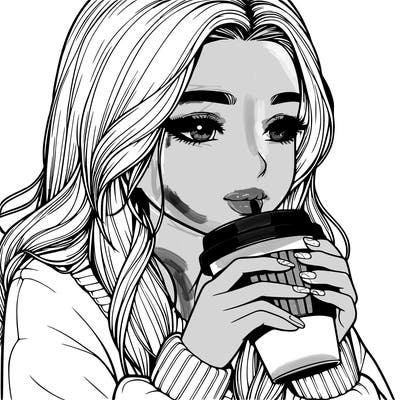 realistic girl drinking coffee