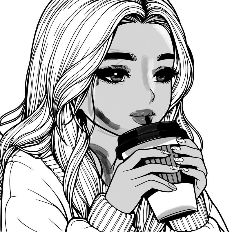 realistic girl drinking coffee