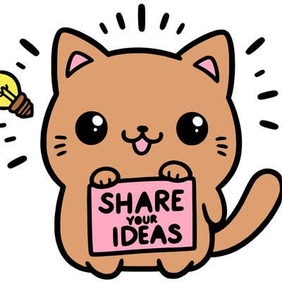 a cute cat saying share your ideas