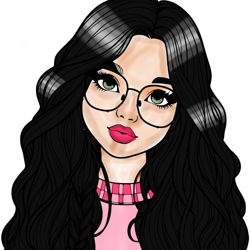 girl with long hair and freckles and glasses realistic