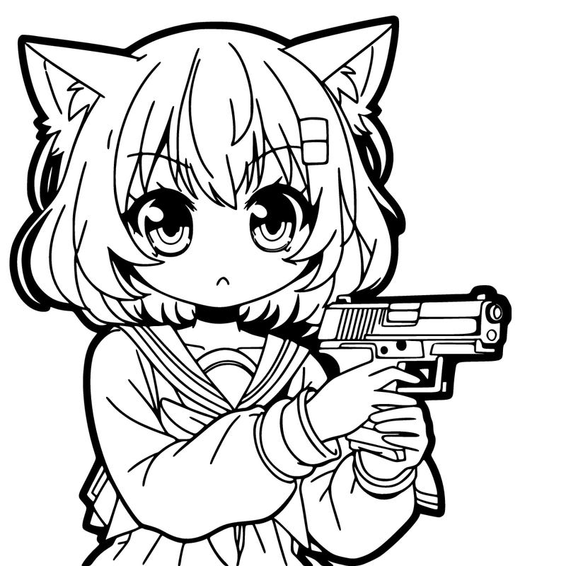 cat girl holding a gun anime