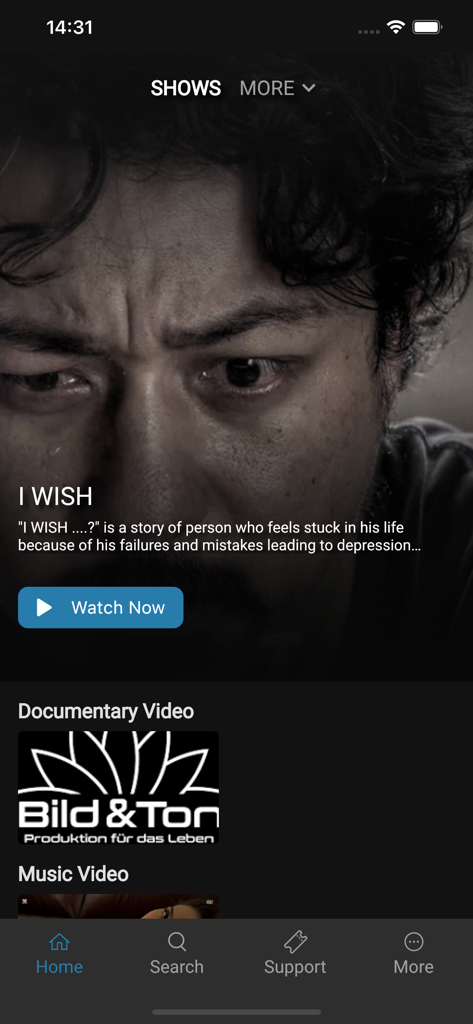 NetTV - NetTV app home screen displaying shows and documentary video categories