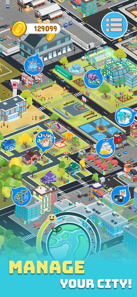 Bumi: Next stop, Earth! - Isometric view of a sustainable city in the Bumi Next stop Earth mobile game