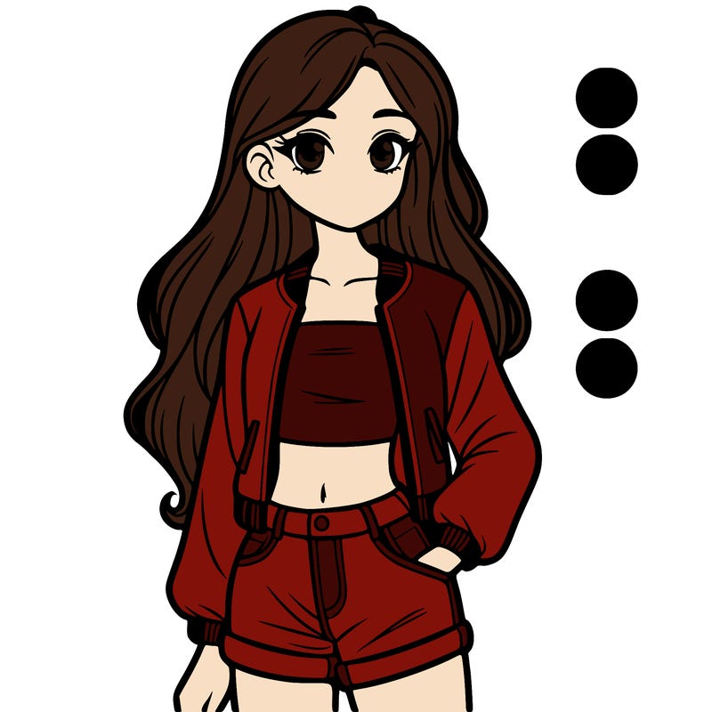 girl with long hair a jacket and crop-top with short jeans