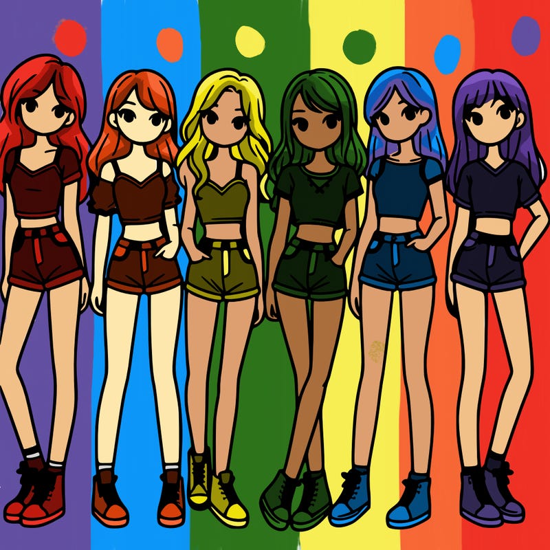 a group of girls wearing crop tops and shorts