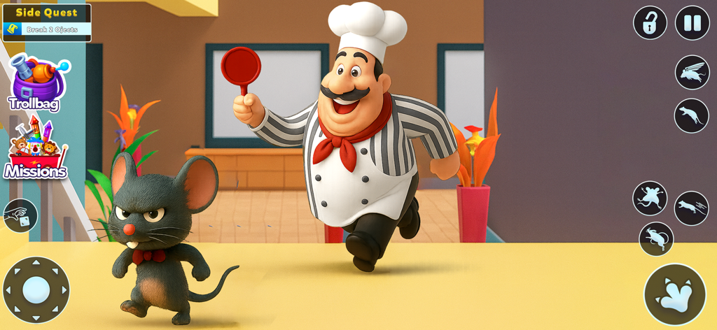 Sneaky Chef: Kitchen Pranks - A cartoon chef chasing a mischievous mouse in the Sneaky Chef Kitchen Pranks game