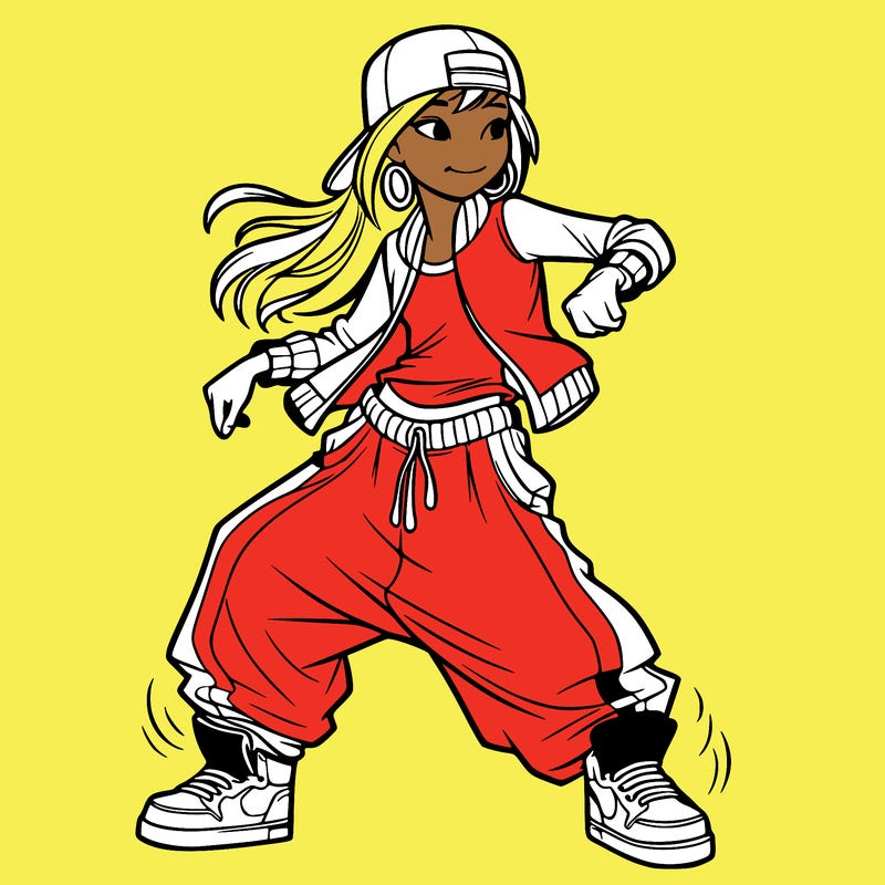 teenage girl doing street dance in baggy clothes