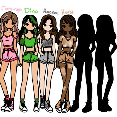 a group of girls wearing crop tops and shorts