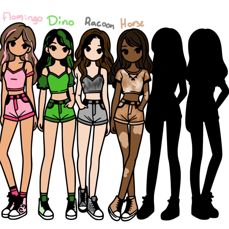 a group of girls wearing crop tops and shorts