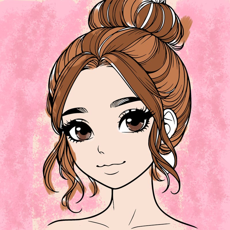 realistic pretty girl with hair in bun