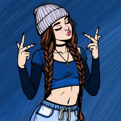 realistic teenage girl with braids and a beanie and crop top doing 🫶🏼