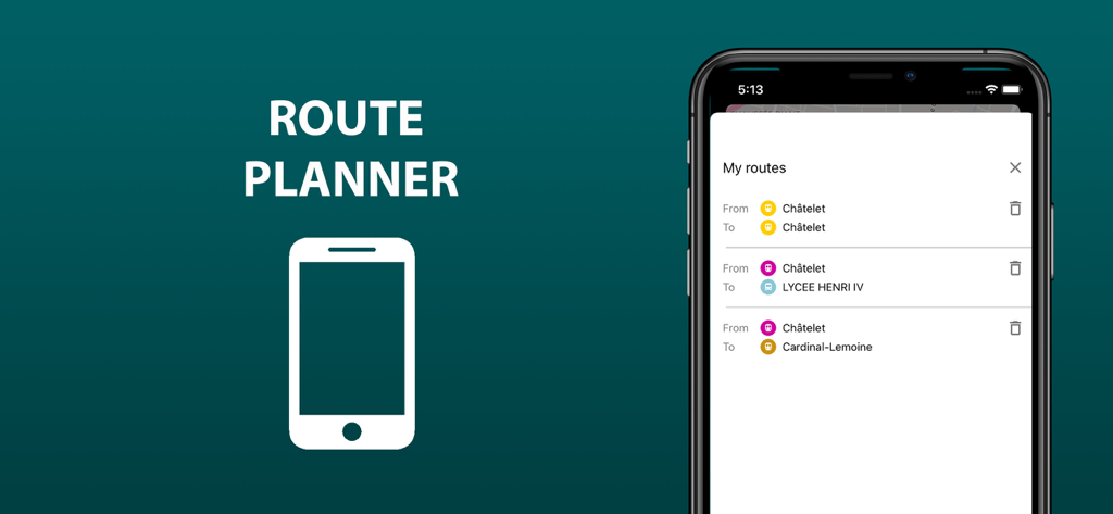 City Transport Map Porto - The route planner feature showing a list of saved trips in the Porto transit app