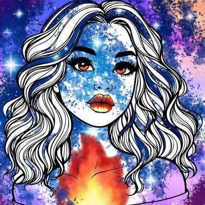 realistic girl with wavy hair and lips