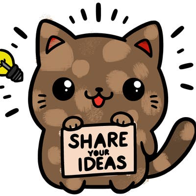 a cute cat saying share your ideas