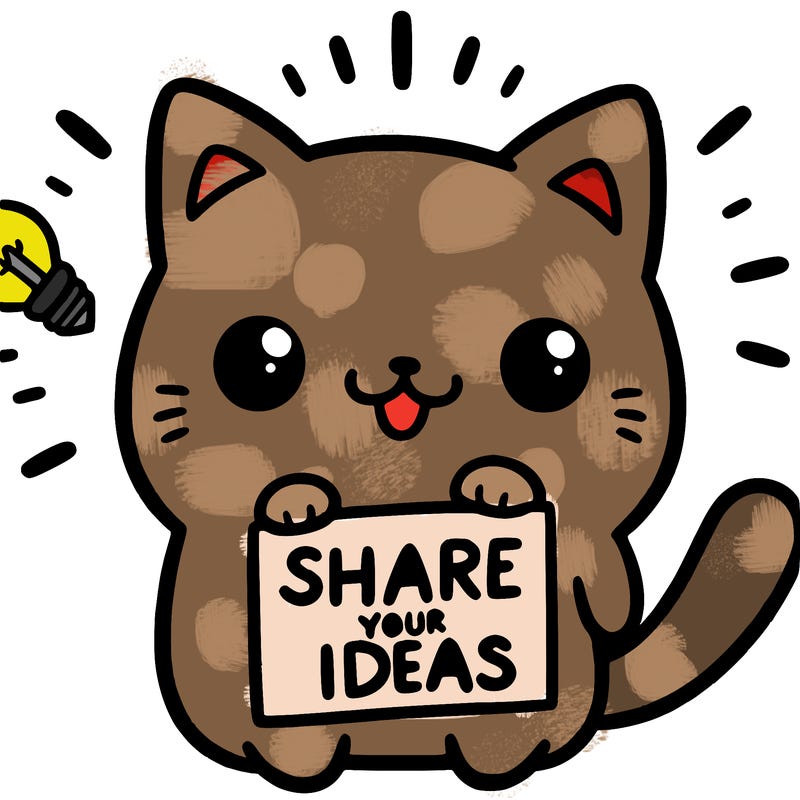 a cute cat saying share your ideas