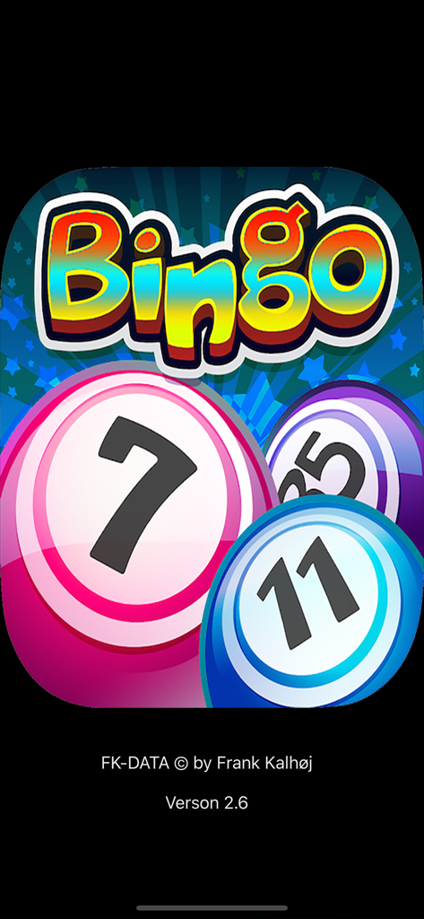 Bingo 75 - Startbildschirm der Bingo 75 App mit bunten Bingokugeln
