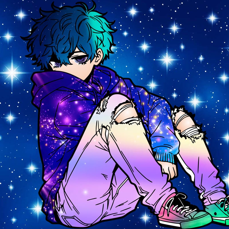 a male hoddie ripped jeans messy hair anime