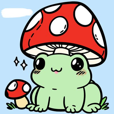 a cute frog with a mushroom hat
