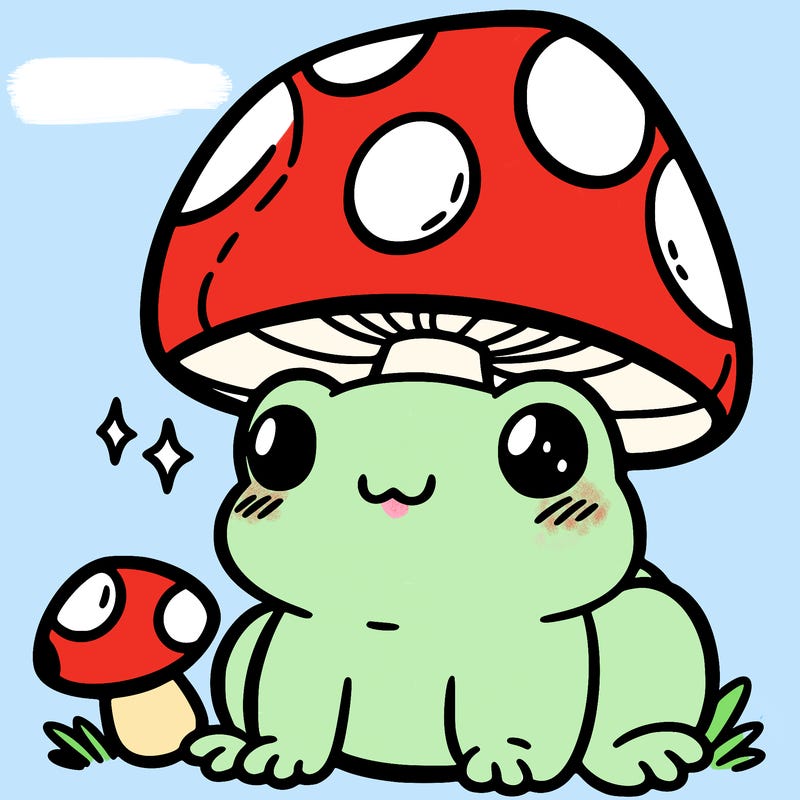 a cute frog with a mushroom hat