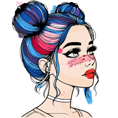 realistic girl with buns on the top of her head
