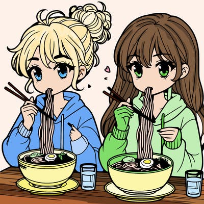 girls eating ramen
