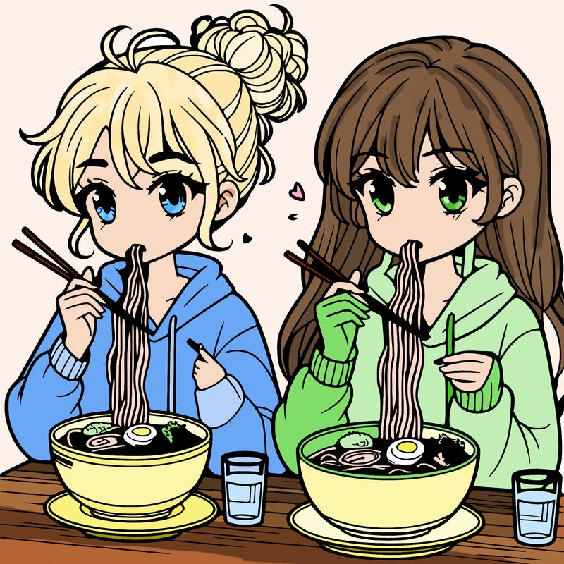 girls eating ramen