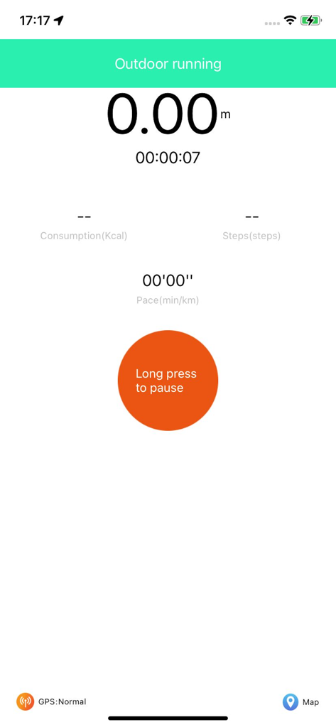 Goodman's Fit+ - Goodman's Fit app outdoor running tracker showing distance and time