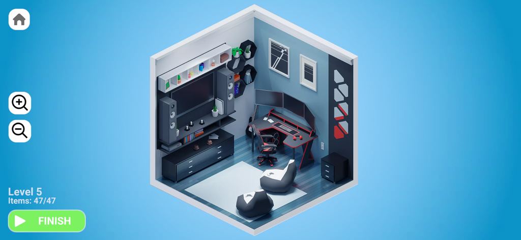 Interior Designer - Decor Life - インテリアデザイナーアプリでデザインされたモダンなゲーミングルームのアイソメトリックビュー