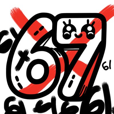 the numbers 67