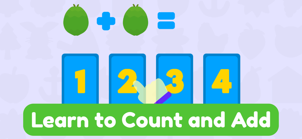 Baby Abbie: Toddler Games 2+ - Educational math game for toddlers showing a simple addition problem with pears and numbers