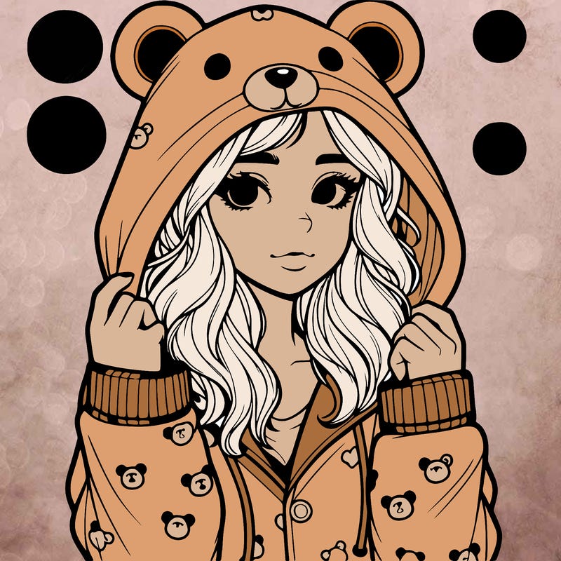 realistic girl in a animal pjs hoodie