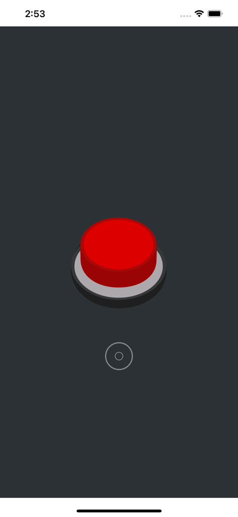 Sound Button World - A large red sound button centered on a dark grey mobile interface