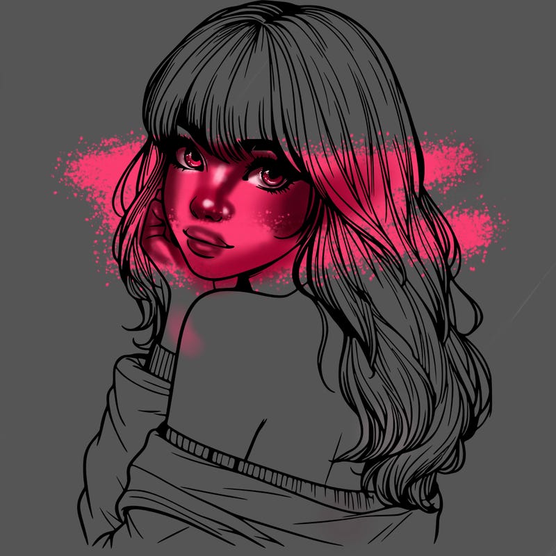 realistic girl with bangs looking over her shoulder