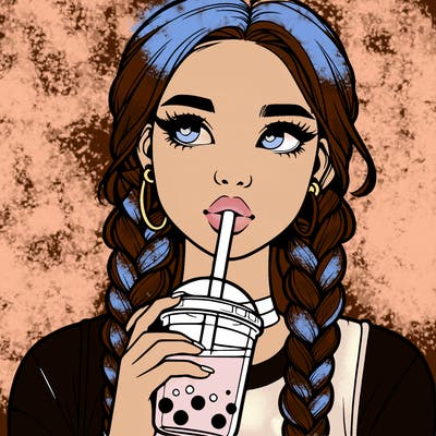 realistic girl with braided hair drinking boba