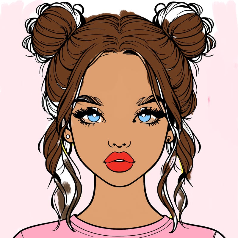 realistic girl with two buns in hair and lips