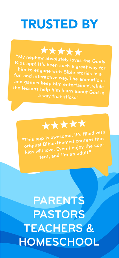 Godly Kids: Bible app for kids - User reviews and ratings for the Godly Kids Bible app showing trust from parents and teachers