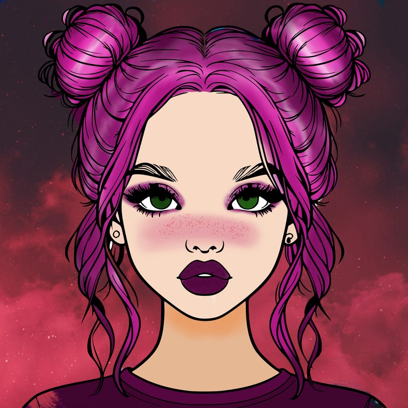 realistic girl with two buns in hair and lips