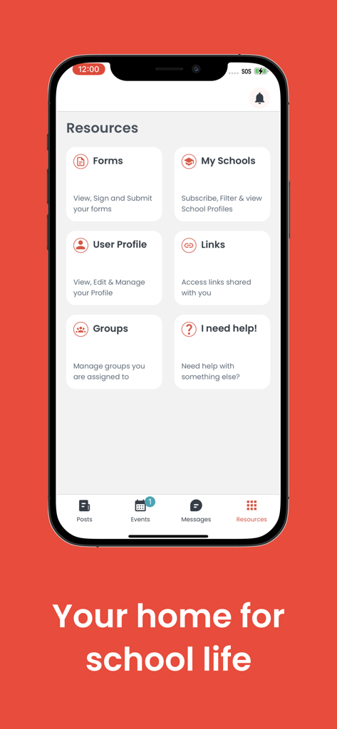 Audiri: School Communication - Audiri school communication app resources menu showing forms and profile settings