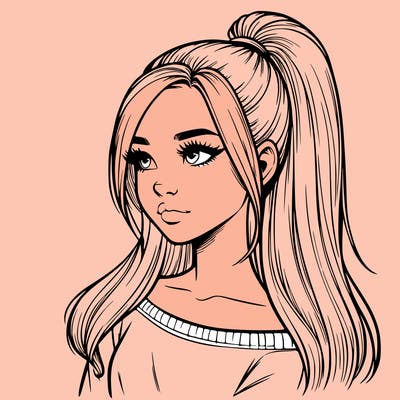 realistic girl with a high ponytail