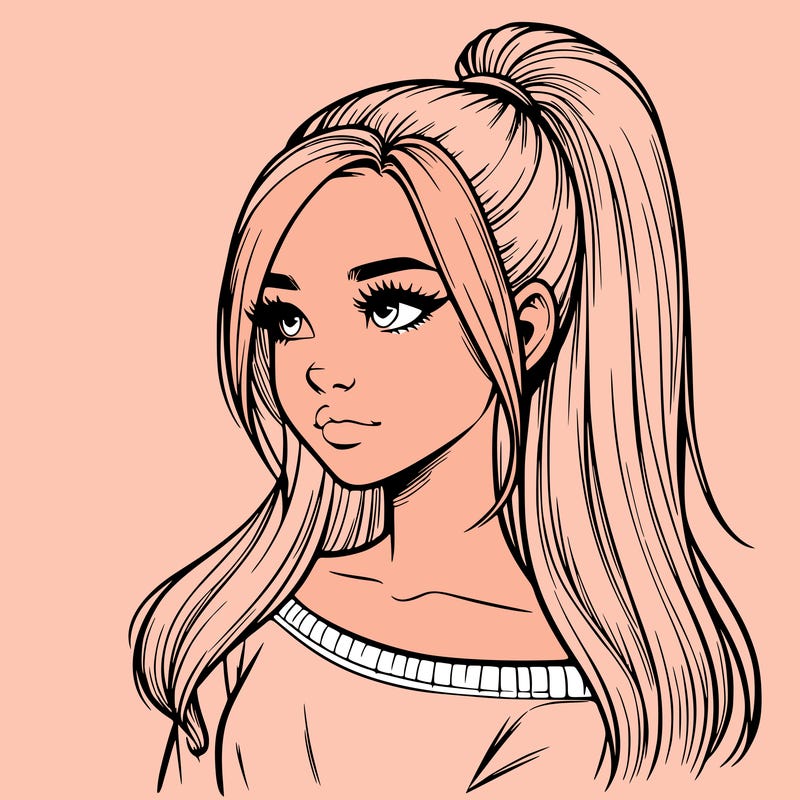 realistic girl with a high ponytail