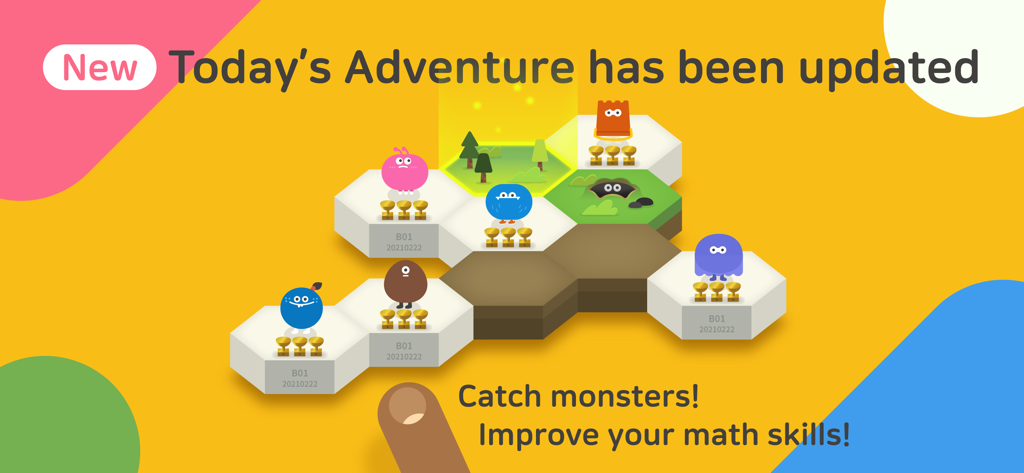 Todo Math - Todo Math 모험 지도에는 어린이 학습을 위한 다채로운 몬스터와 트로피가 특징입니다.