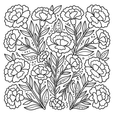 Dive into a garden of fun with this lovely carnation bouquet coloring page, perfect for young artists. Designed for kids aged 4-8, it features easy-to-color flowers and playful details.