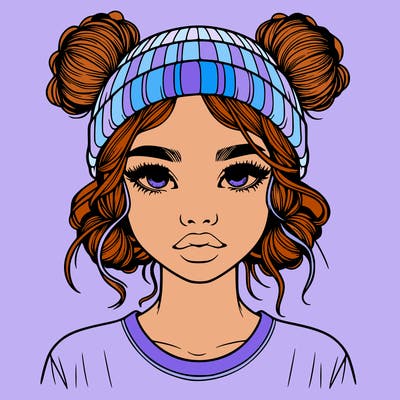 realistic girl with buns in her hair with a beanie on