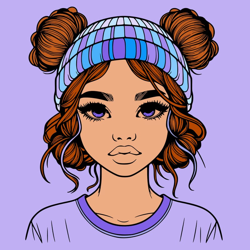 realistic girl with buns in her hair with a beanie on