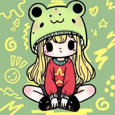 a girl wearing a frog hat and some frog socks