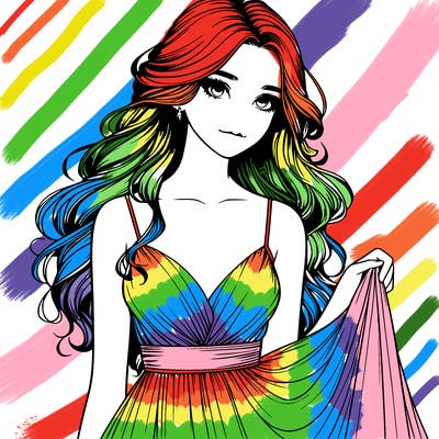 realistic girl in flowy silky prom dress